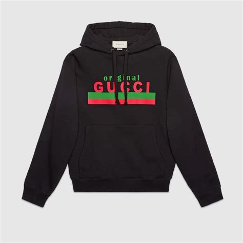 sudadera gucci negra hombre|Sudadera con capucha de punto de algodón en negro .